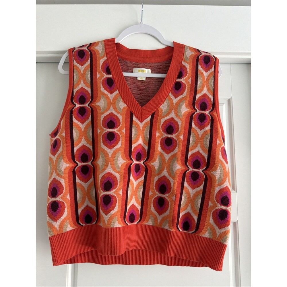 MAEVE BY ANTHROPOLOGIE , XL 70’S BOHO / BOLD PRINT, CROPPED SWEATER VEST